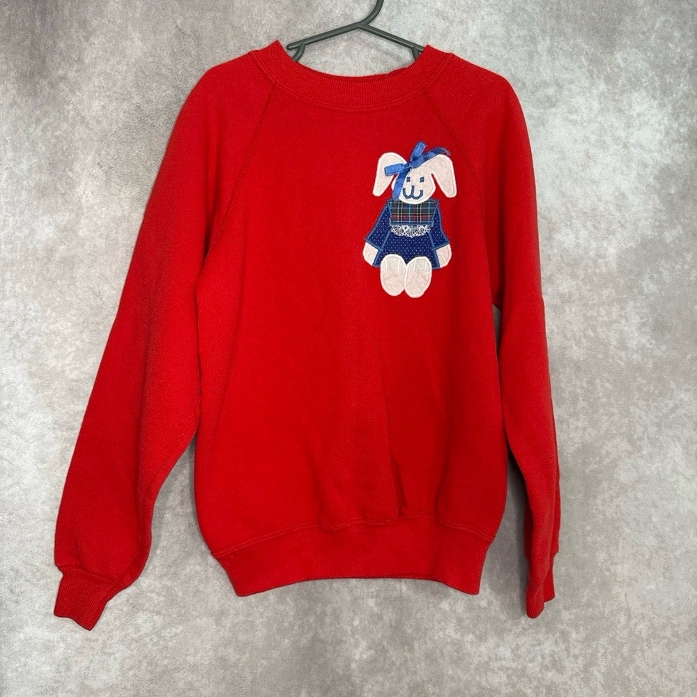 VTG 90's Hanes‎ Activewear Sweatshirt Kids Medium 10/12 Patchwork Bunny Appliqué